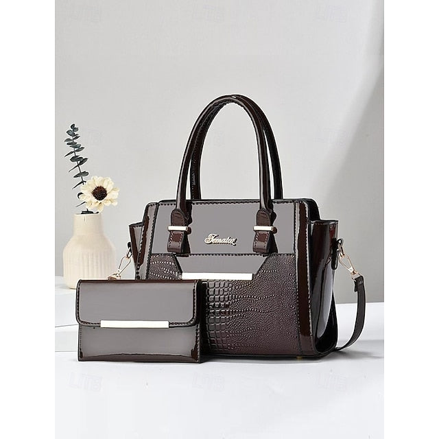 Set – Patent Handbag Women's Glossy Faux Leather