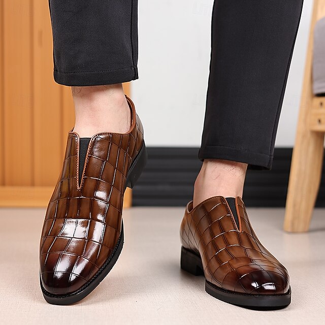 – Shoes Pattern Slip-On Burgundy Men's Crocodile