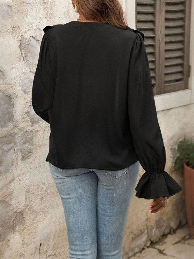 Women's Shirt Elegant Dressy Satin Top Ruched Ruffle