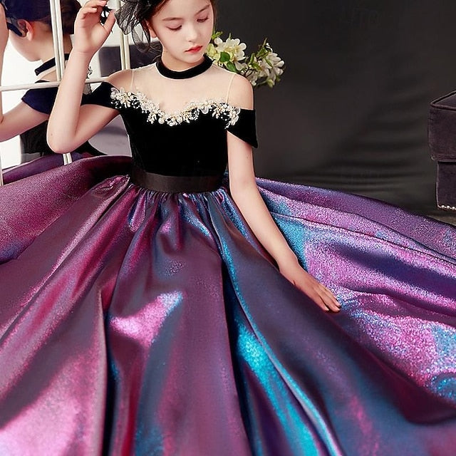 Short Sleeve Dress Kids Color Girls' Solid Party