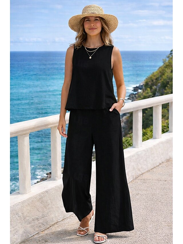 Women's Cotton Linen Sets Two Piece Sets Blouse Pants