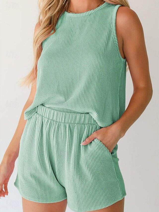 Women's Two Piece Sets Vest Camis Sleeveless Crew Neck