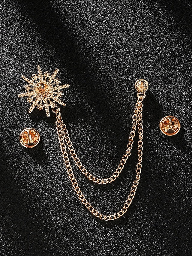 Elegant with Stylish Pin Crystal Chains Gold Lapel Star –