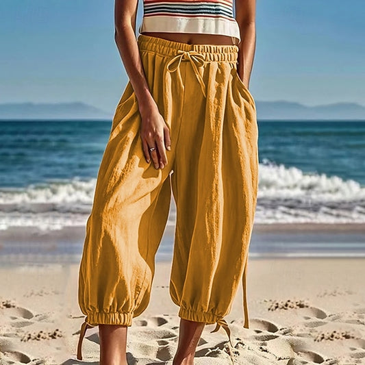 Women's Cotton Linen Pants Slacks Fashion Streetwear Full