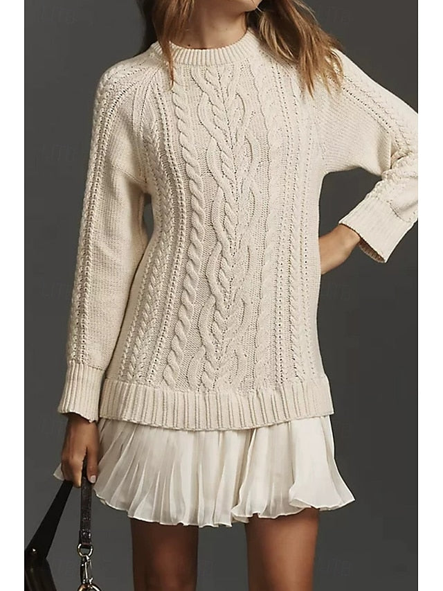 Women's Sweater Dress Casual Soft Pure Color Ribbed Crew