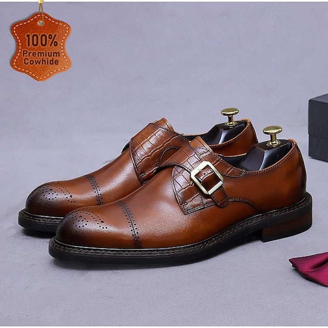 Genuine Leather Strap Men's Shoes- Black First Monk