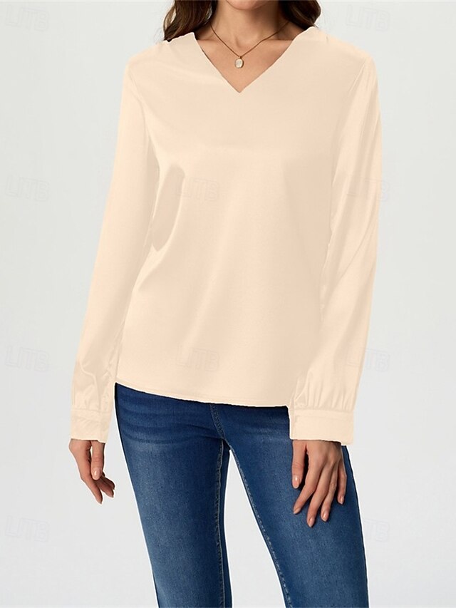 Women's Shirt Elegant Dressy Satin Top Solid Color Stylish