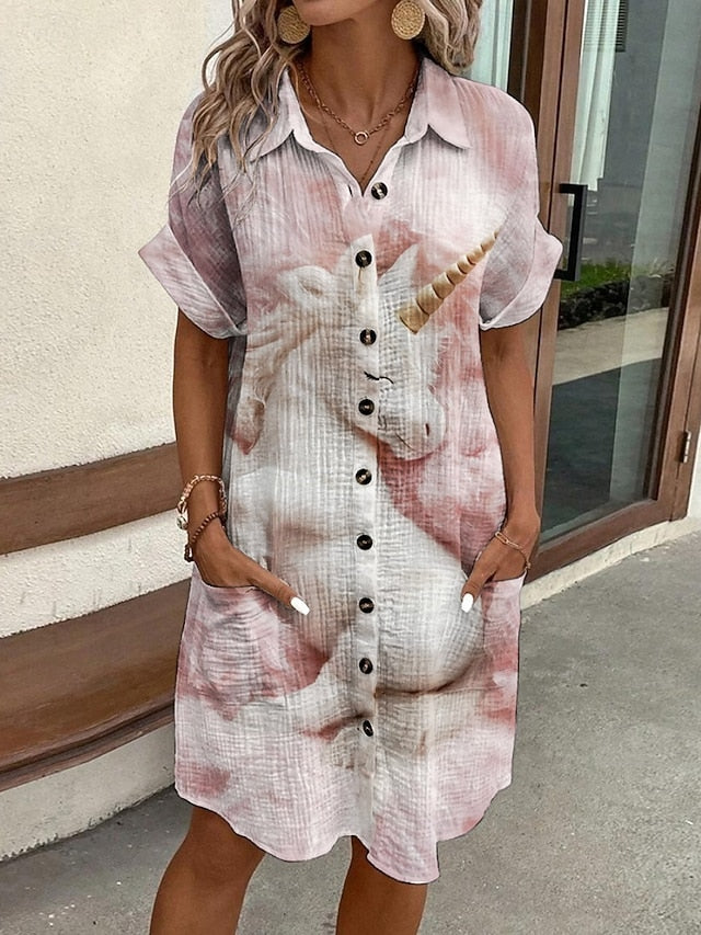Women's Mini Dress Shirt Dress Casual Dress Print Dress