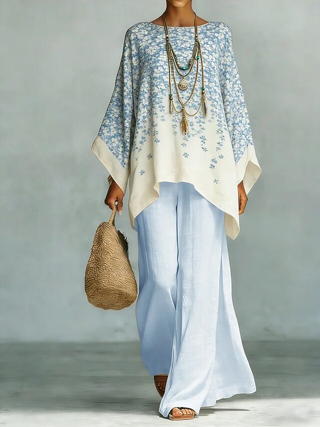 Women's Shirt Cotton Linen Sets Pants Sets Long Sleeve Bell