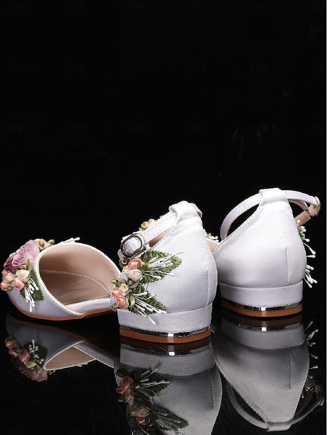 White Matching Embroidered – Floral with Clutch Shoes Flat