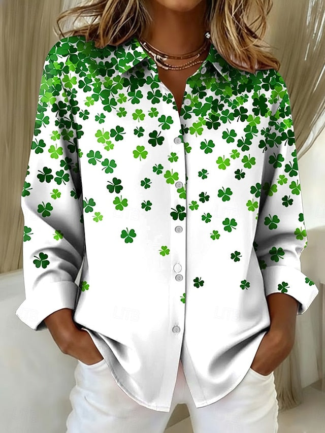 St. Patrick's Day Women's Blouse Buttons Print Graphic