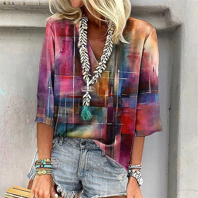 Women's T Shirt Summer Tops Print Color Gradient Fashion