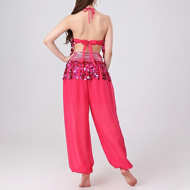 Belly Dance Top Pure Color Splicing Sequins Women's