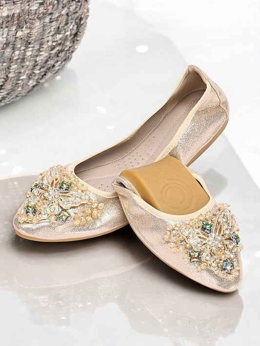 Glitter Foldable Crystal Gold with Women's Flats