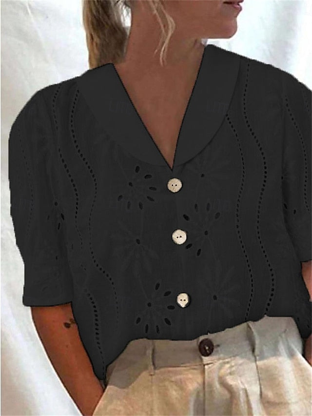 Women's Summer Tops Blouse Eyelet top Ruched Patchwork