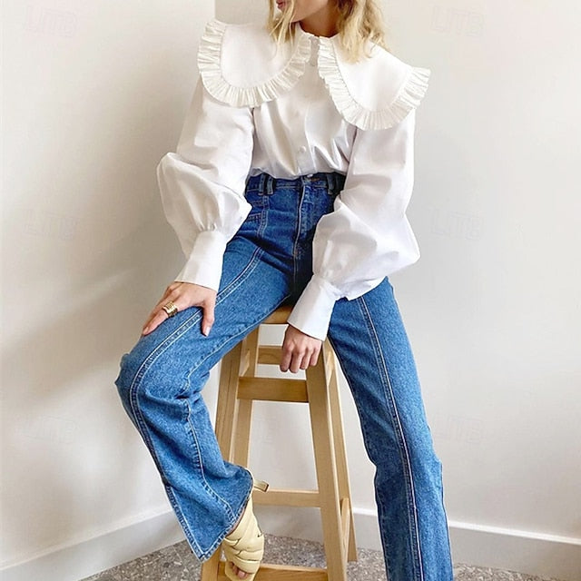 Women's Shirt Buttons Plain Daily Stylish Basic Long Sleeve