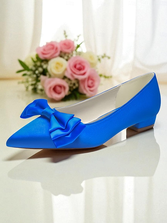 Green Elegant Flats - Satin Women's Pointed Toe Bow