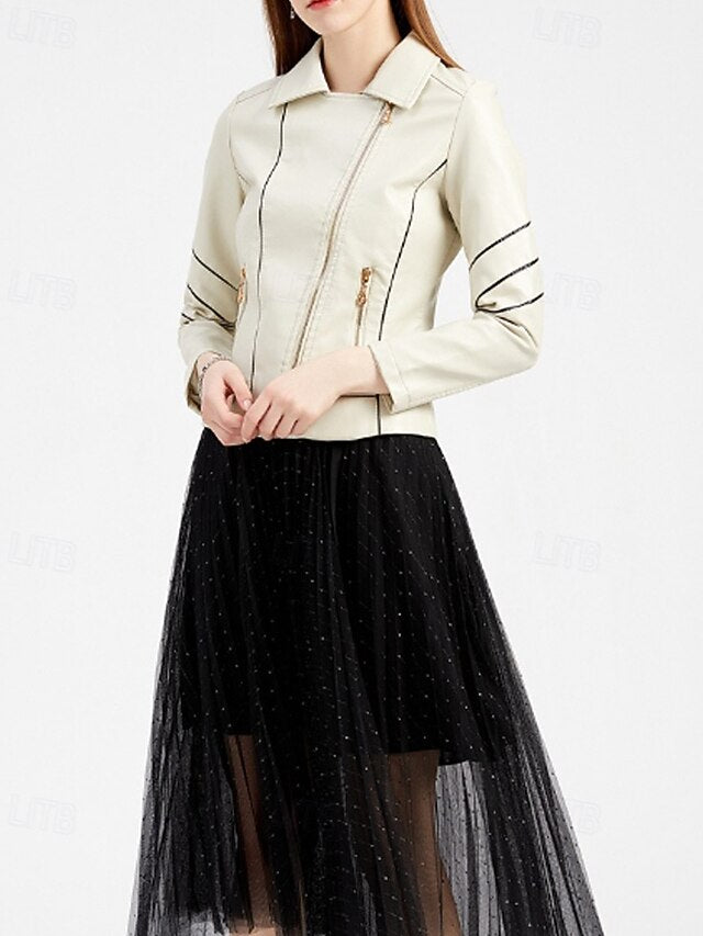 Women's Leather Jacket Faux Zipper Comfortable Pocket