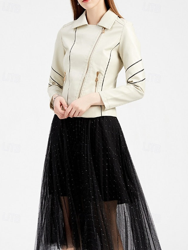 Zipper Women's Faux Jacket Comfortable Pocket Leather