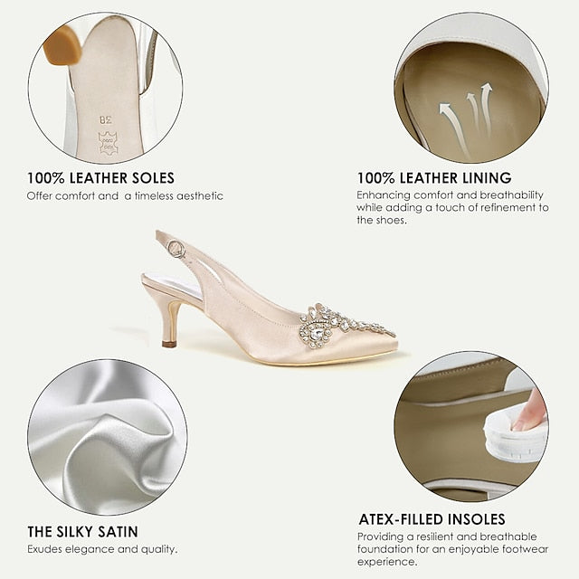 Slingback Heels Crystal with for Women Beige - Embellishment
