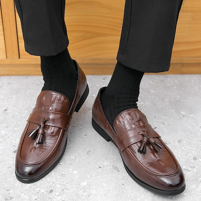 with Green Men's Faux Embossed Loafers Crocodile Leather