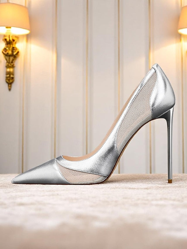 Detailing Women's Mesh Pumps with Pointed Suede Toe Nude