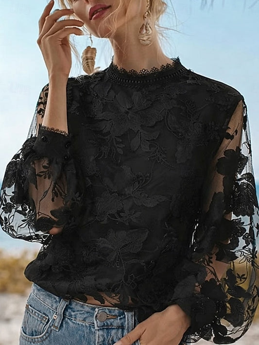 Women's Blouse Lace Solid Color Stylish Basic Casual Long