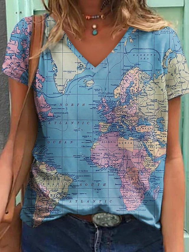 Women's T Shirt Blouse Basic Modern Print T-shirt Sleeve