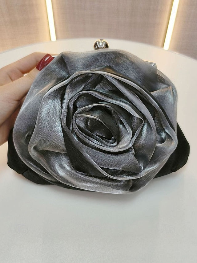 Women's Elegant Clutch Satin Rose – Evening Flower Purse