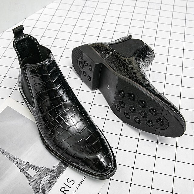 Slip-On Pattern Boots – Men's Crocodile Brown Chelsea