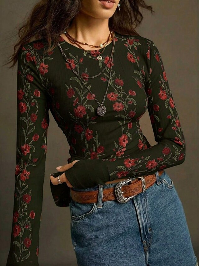 Women's Blouse Print Floral Vintage Stylish Casual Long