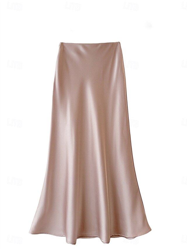 Women's Satin Skirts Elegant Vintage Fashion Casual Maxi