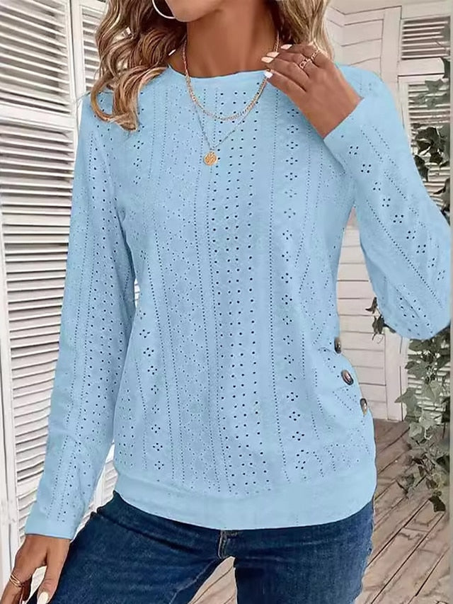 Women's Pointelle Shirt Eyelet Top T Shirt Eyelet Plain
