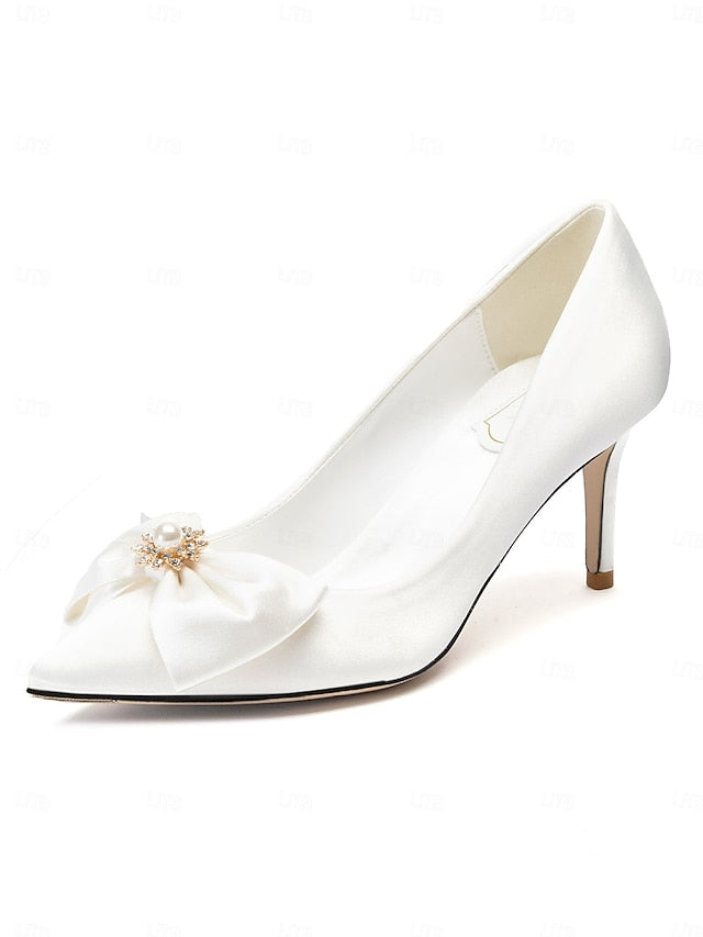 Bow Pointed Chic – Toe Women's Satin Wedding Pumps