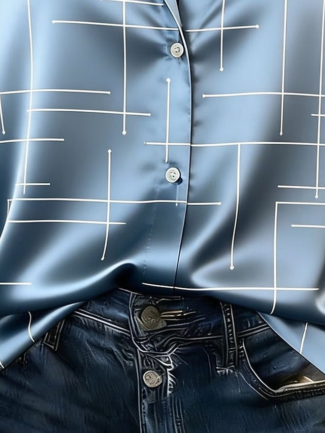 Women's Shirt Satin Shirt Print Geometric Vacation Fashion