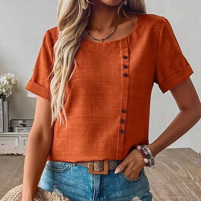 Women's Summer Shirt Casual Shirt Blouse Ruched Buttons