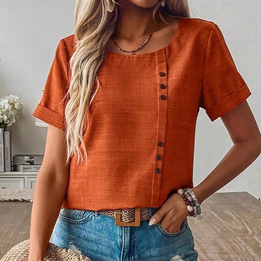 Women's Summer Shirt Casual Shirt Blouse Ruched Buttons
