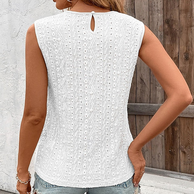 Women's Lace Splicing Top Blouse Lace Patchwork Eyelet