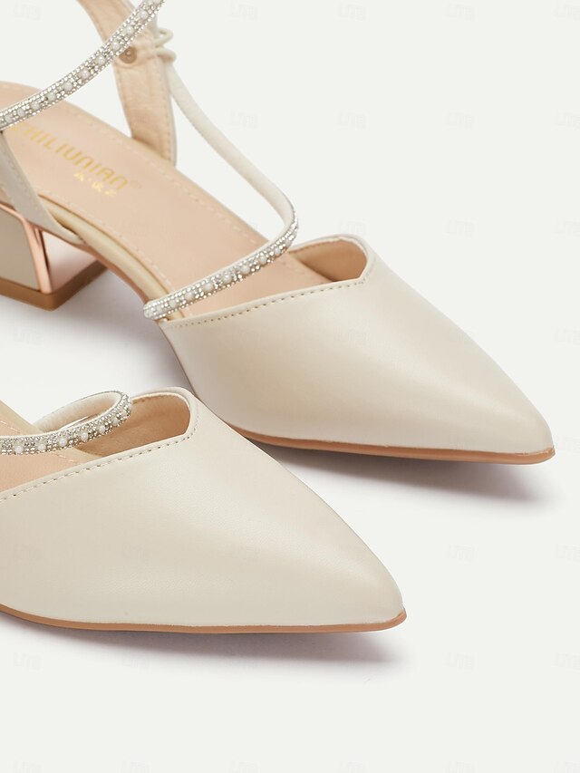 with Slingback Women's Pointed Rhinestone Heels Elegant Toe