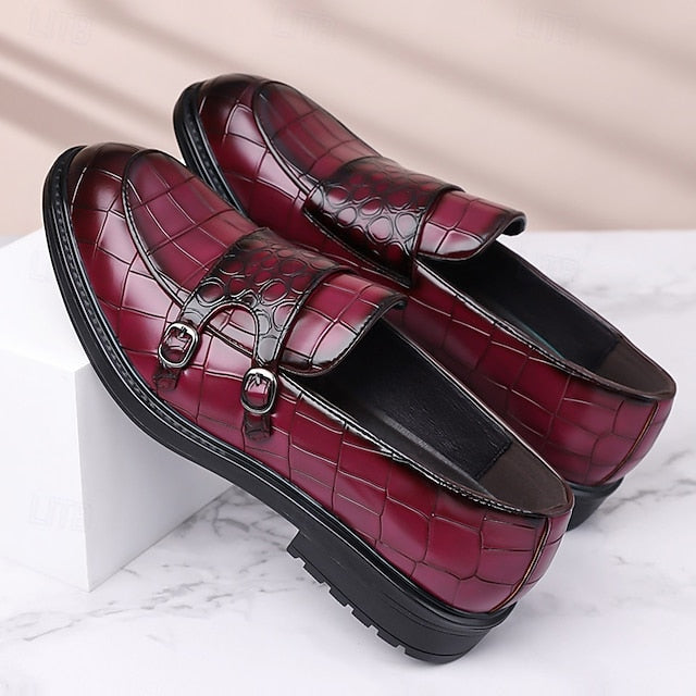 Leather Crocodile Faux with Brown Loafers Pattern Men's –