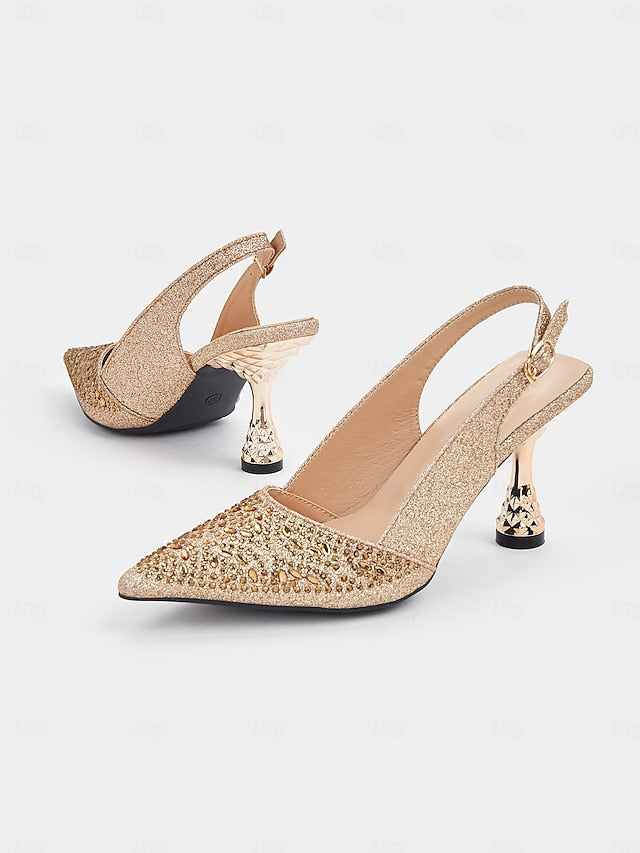 Toe Pointed – Slingback Glitter Pumps Sparkling Women's