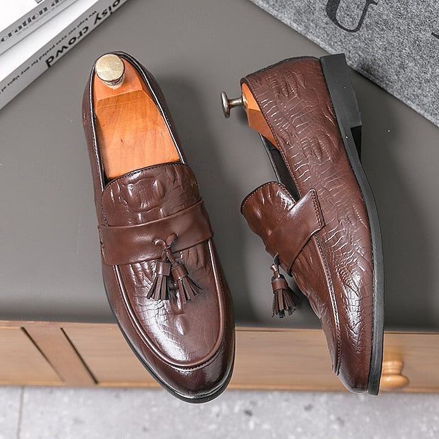 with Green Men's Faux Embossed Loafers Crocodile Leather