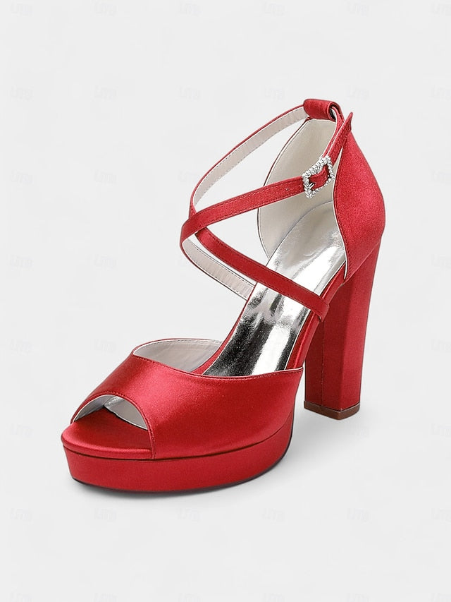 Satin High Heel and with Peep Women's Toe Platform Sandals