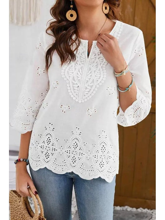 Women's Lace Shirt Blouse Lace Plain Modern Casual 3/4