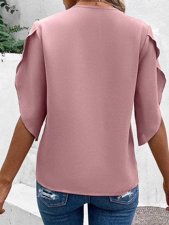 Women's Blouse Print Plain Active Casual 3/4 Length Sleeve