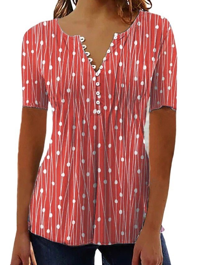 Women's T Shirt Henley Blouse Tunic Basic Casual Patchwork
