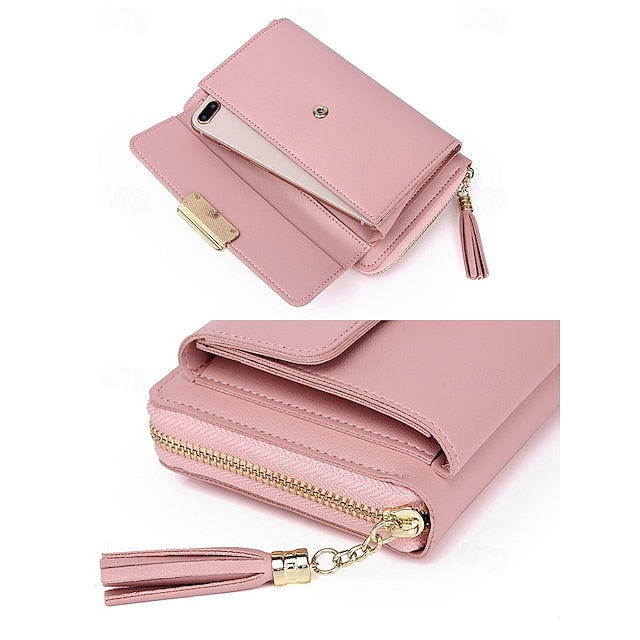 Crossbody Women's Leather Wristlet PU Phone Mobile Bag