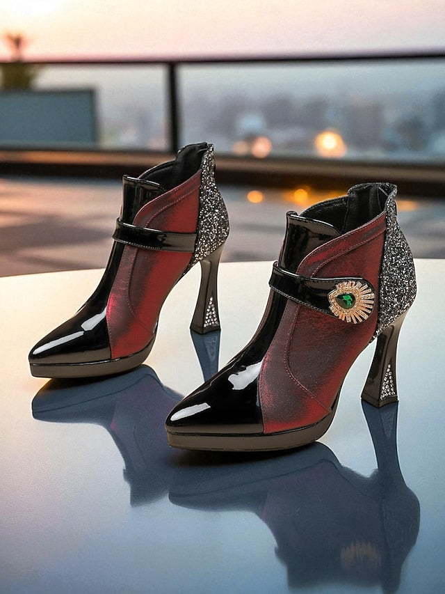 High Ankle Heel Glitter Boots Women's