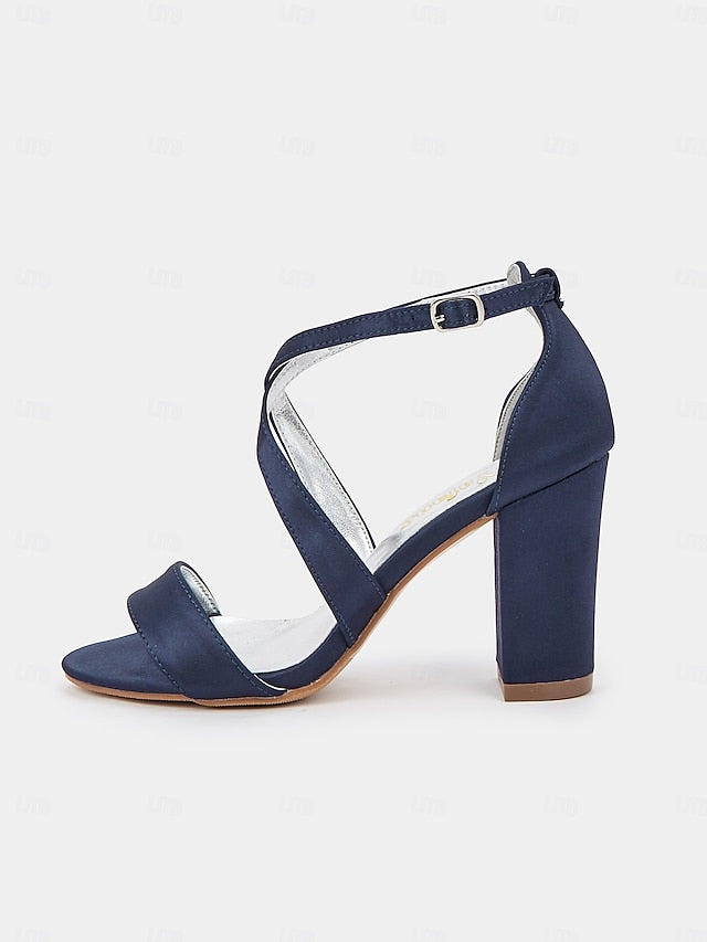 Sandals Satin Women's Heel – Elegant Block Strappy