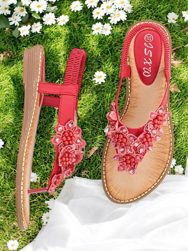 Slip-Ons with Flat Floral Comfortable Beaded Design